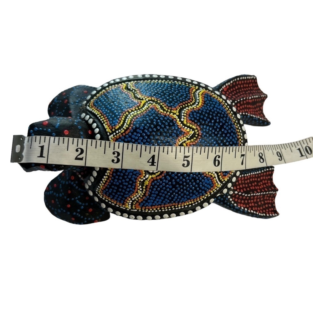 Sea Turtle Trinket Box Hand Painted Carved Wood 9X5 Art Animal Carving Dot Paint - Picture 10 of 12